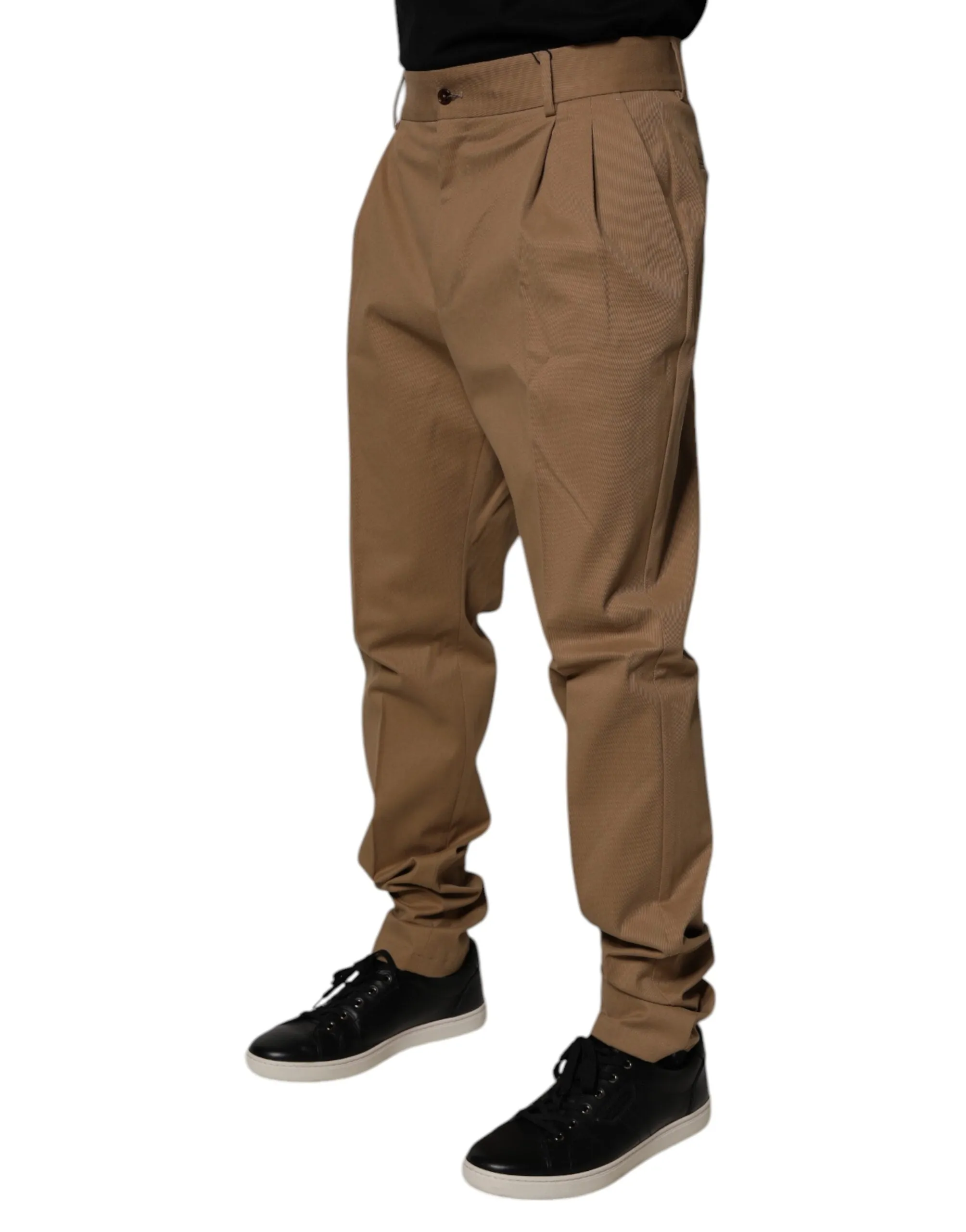 Brown Cotton High Waist Tapered Pants