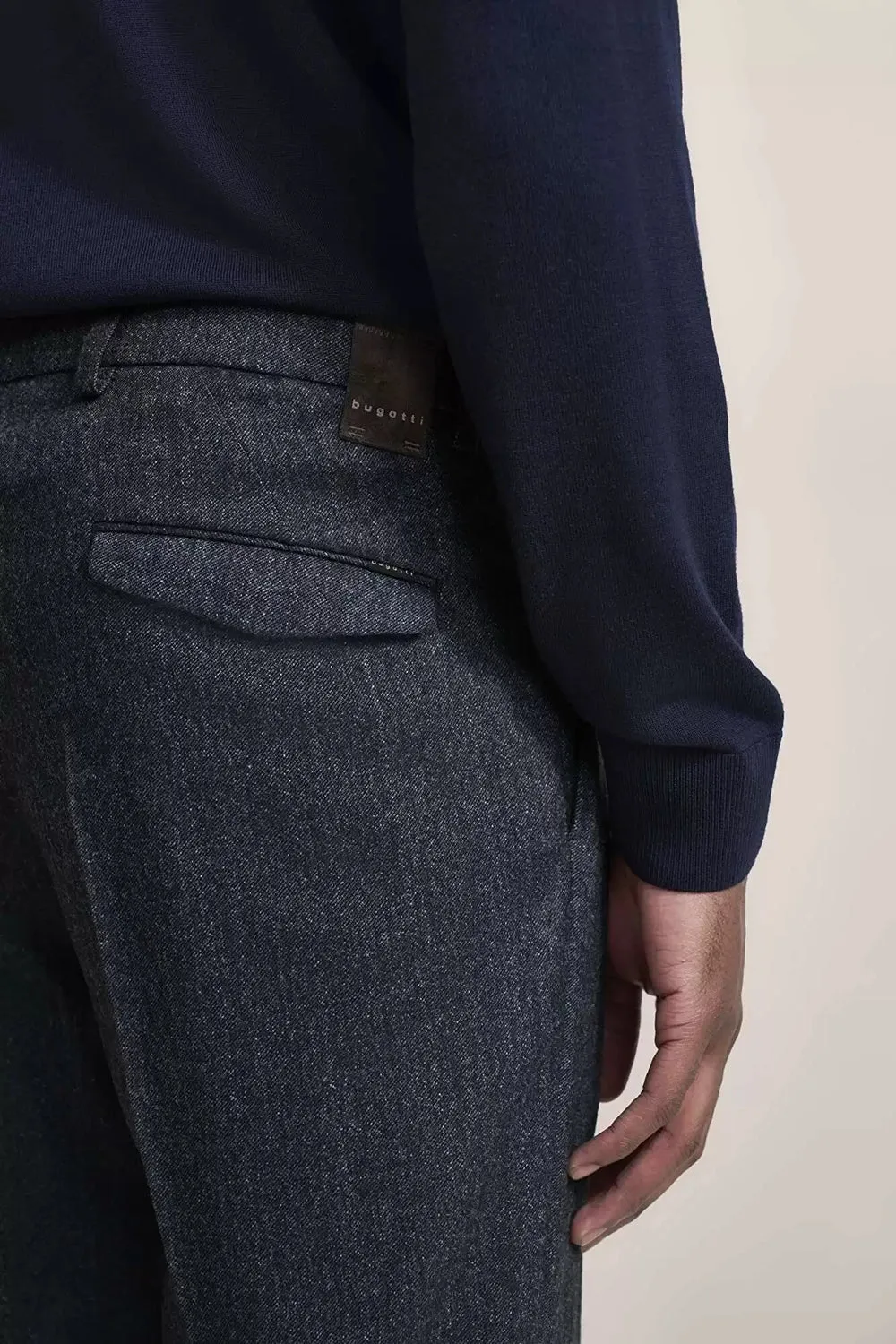 BUGATTI SINGLE PLEAT TAPERED FLANNEL STRETCH TROUSER 66185B
