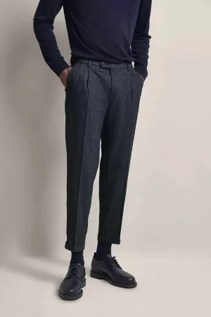 BUGATTI SINGLE PLEAT TAPERED FLANNEL STRETCH TROUSER 66185B