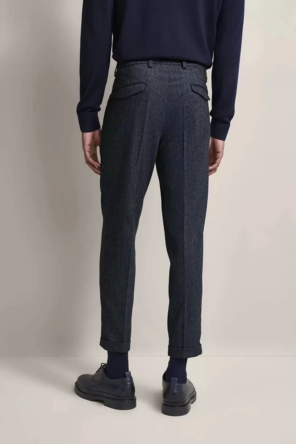 BUGATTI SINGLE PLEAT TAPERED FLANNEL STRETCH TROUSER 66185B