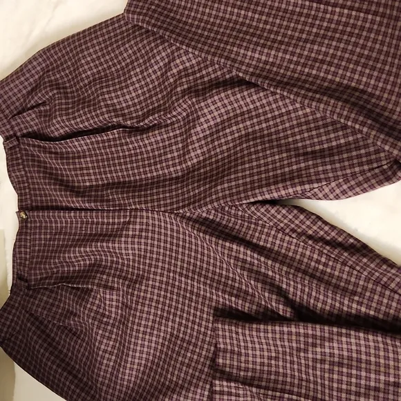 burgundy English  preppy plaid blazer and highrise tapered leg trousers set