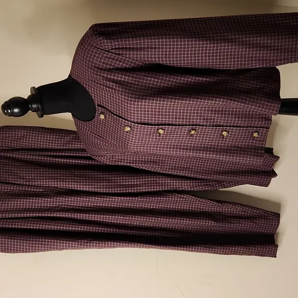 burgundy English  preppy plaid blazer and highrise tapered leg trousers set