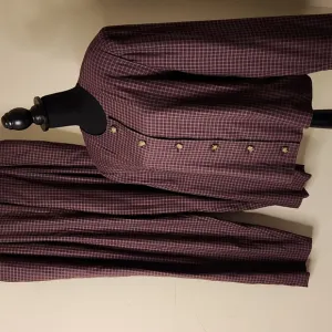 burgundy English  preppy plaid blazer and highrise tapered leg trousers set