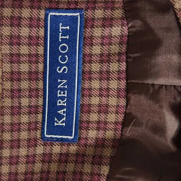 burgundy English  preppy plaid blazer and highrise tapered leg trousers set