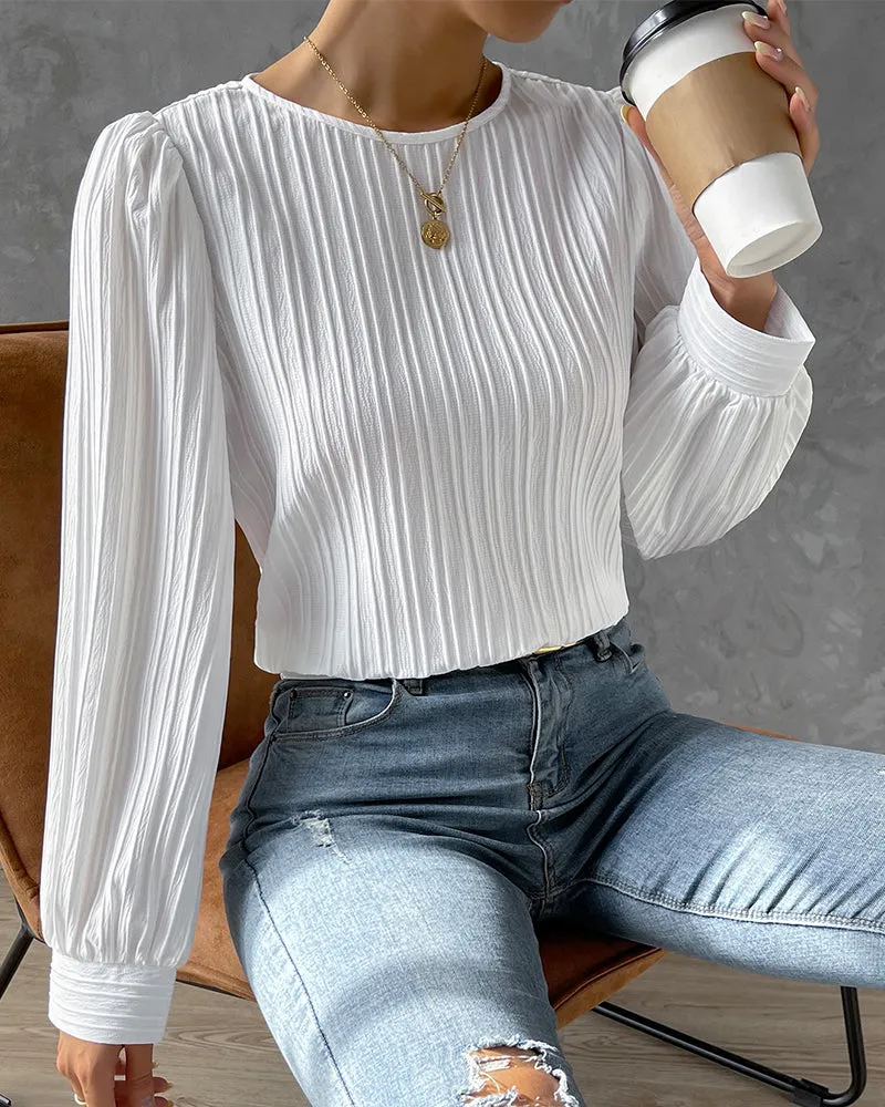 By Olivia | Bluse mit Laternenärmeln in unifarben