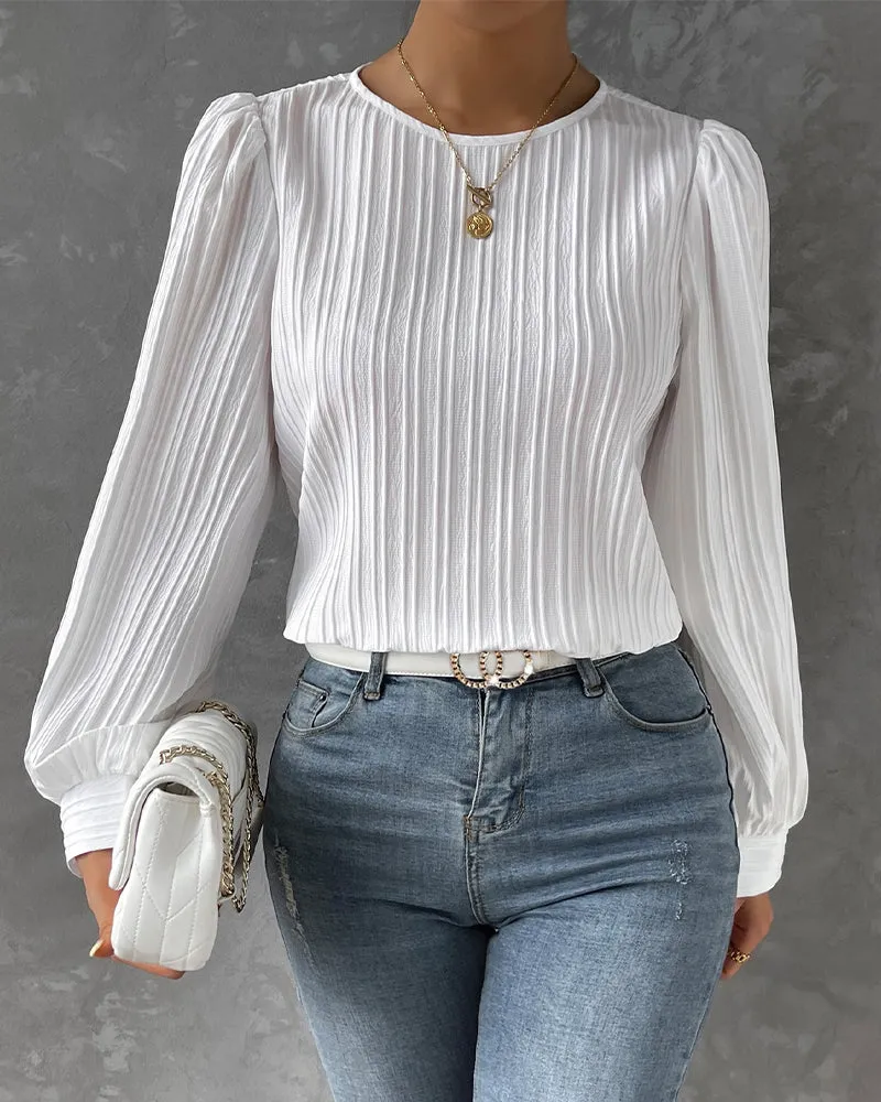 By Olivia | Bluse mit Laternenärmeln in unifarben