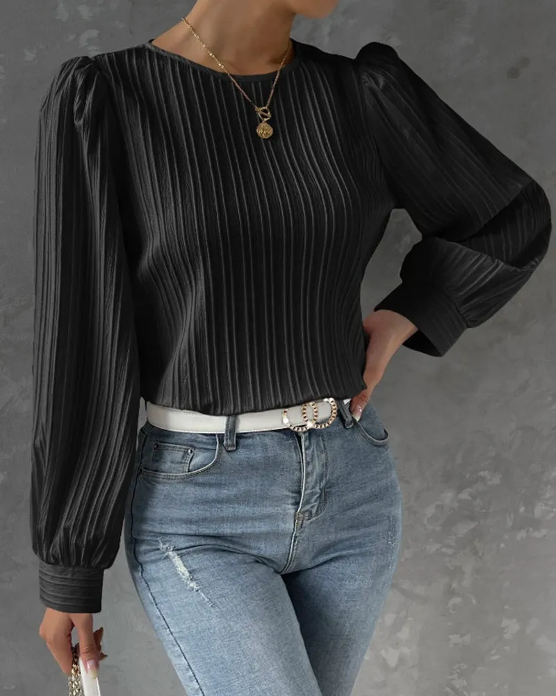 By Olivia | Bluse mit Laternenärmeln in unifarben