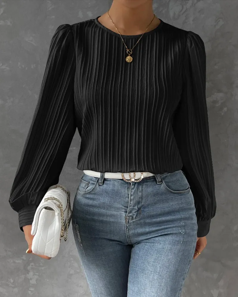 By Olivia | Bluse mit Laternenärmeln in unifarben
