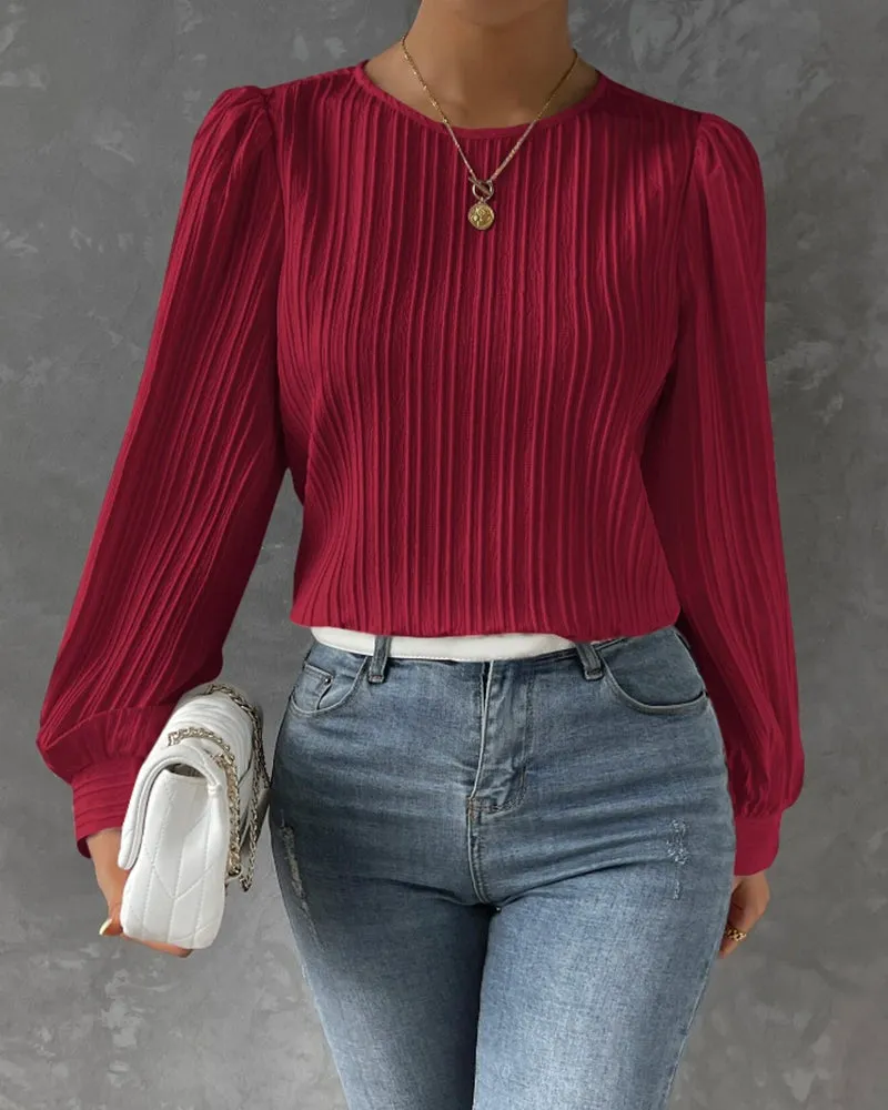By Olivia | Bluse mit Laternenärmeln in unifarben