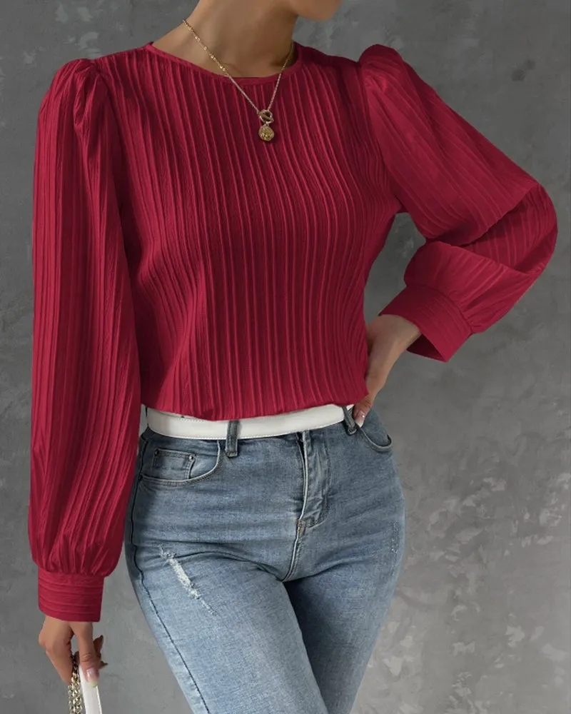 By Olivia | Bluse mit Laternenärmeln in unifarben