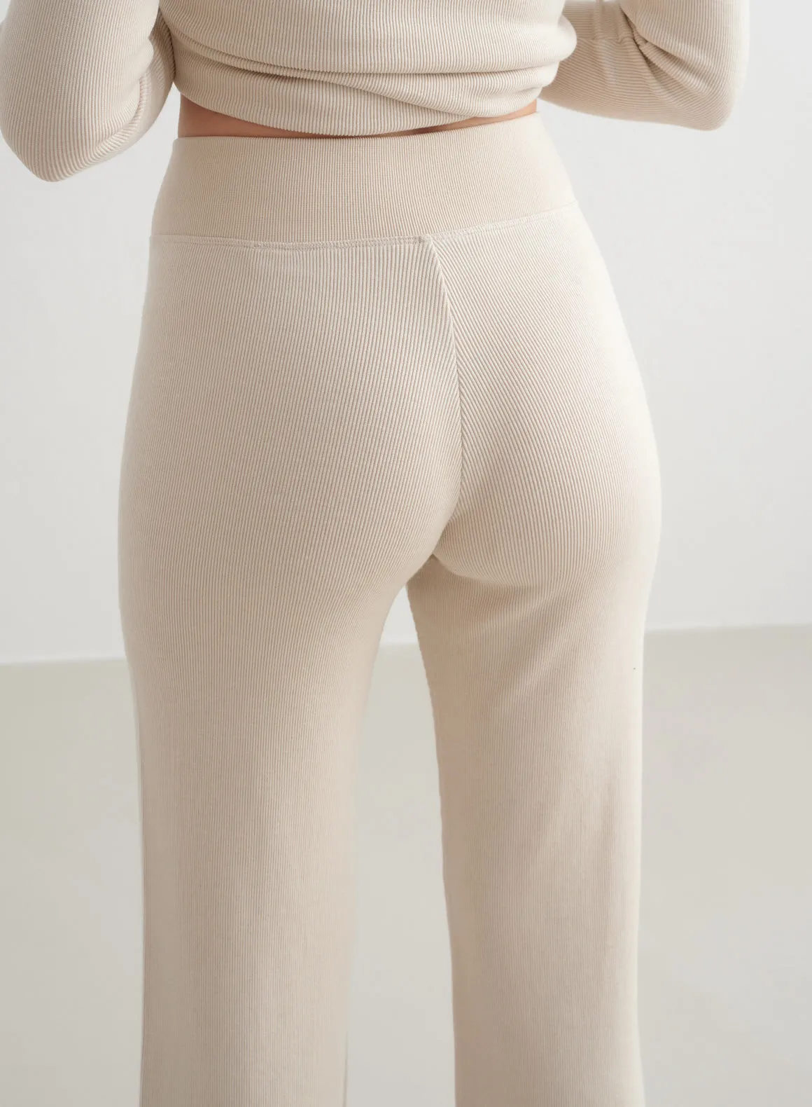 Café Au Lait Ribbed Wool  Wide Pants