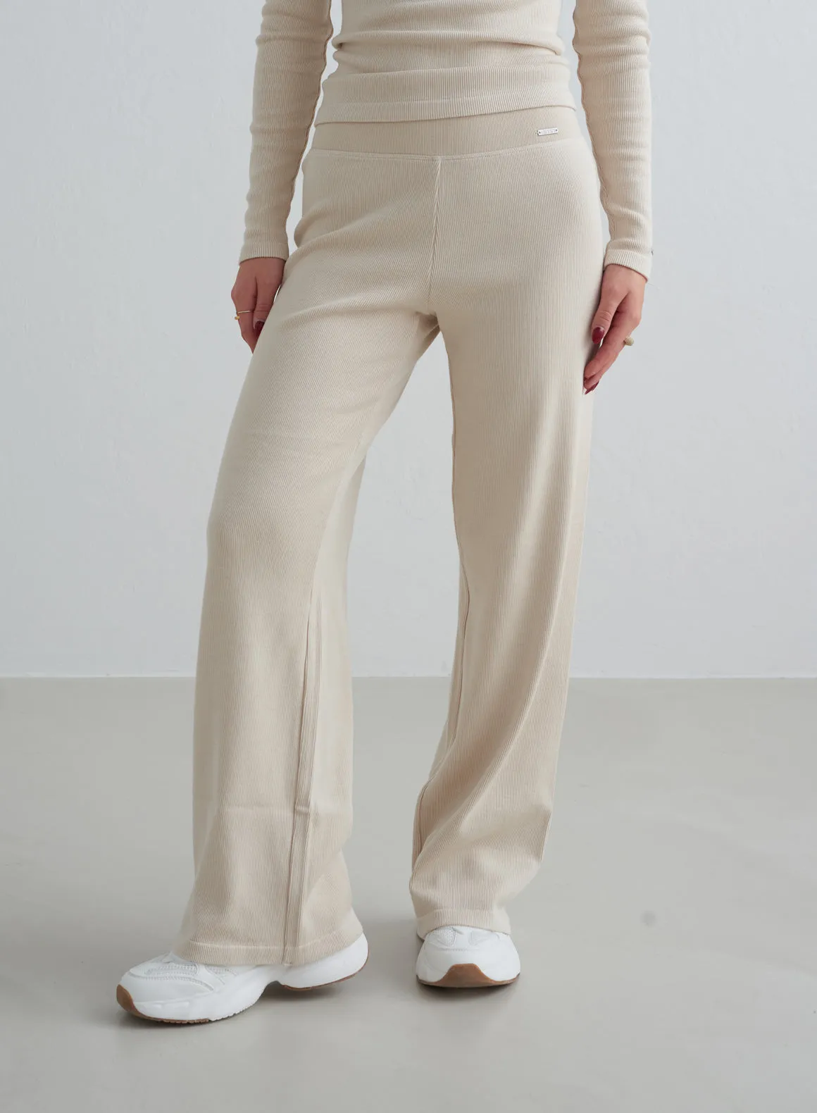 Café Au Lait Ribbed Wool  Wide Pants