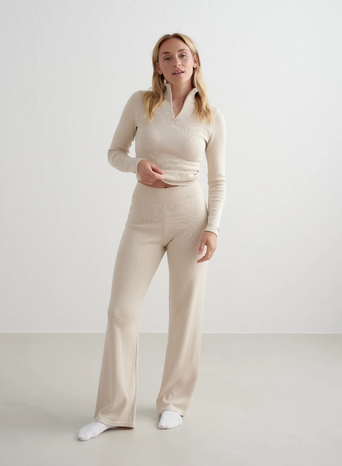 Café Au Lait Ribbed Wool  Wide Pants