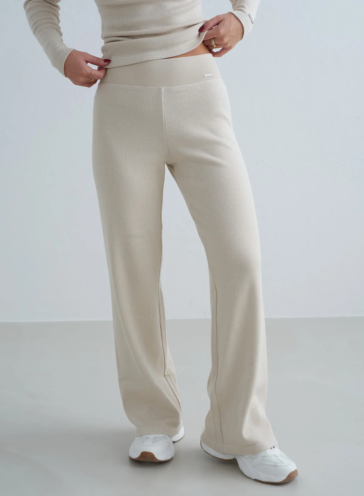 Café Au Lait Ribbed Wool  Wide Pants