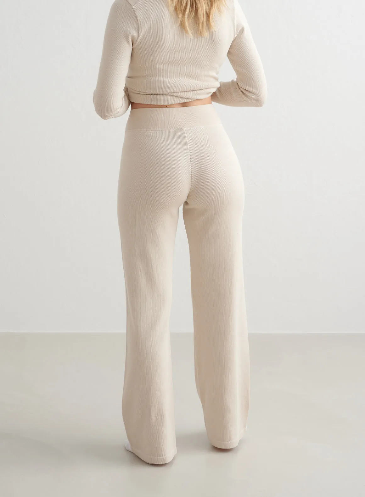 Café Au Lait Ribbed Wool  Wide Pants