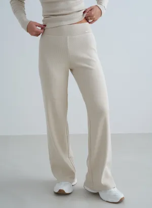 Café Au Lait Ribbed Wool  Wide Pants
