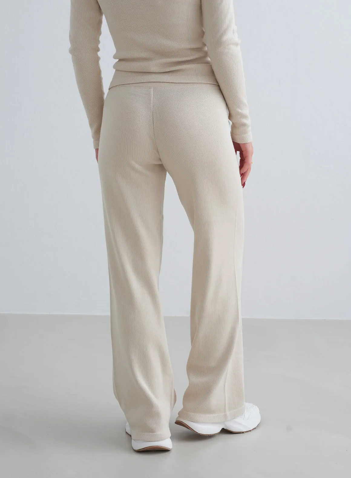 Café Au Lait Ribbed Wool  Wide Pants