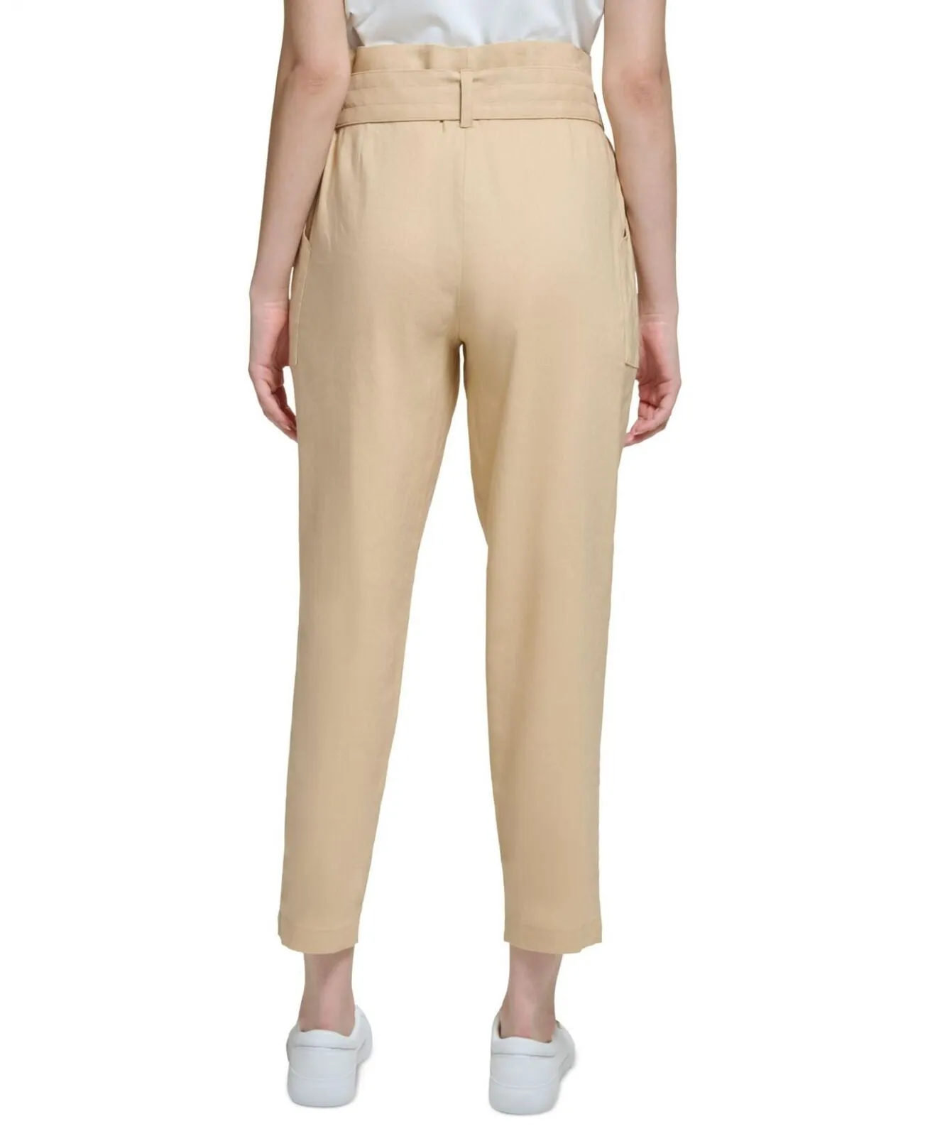 Calvin Klein Women's High-Rise Tie-Waist Pants M3DK5283 Semolina Brown 10