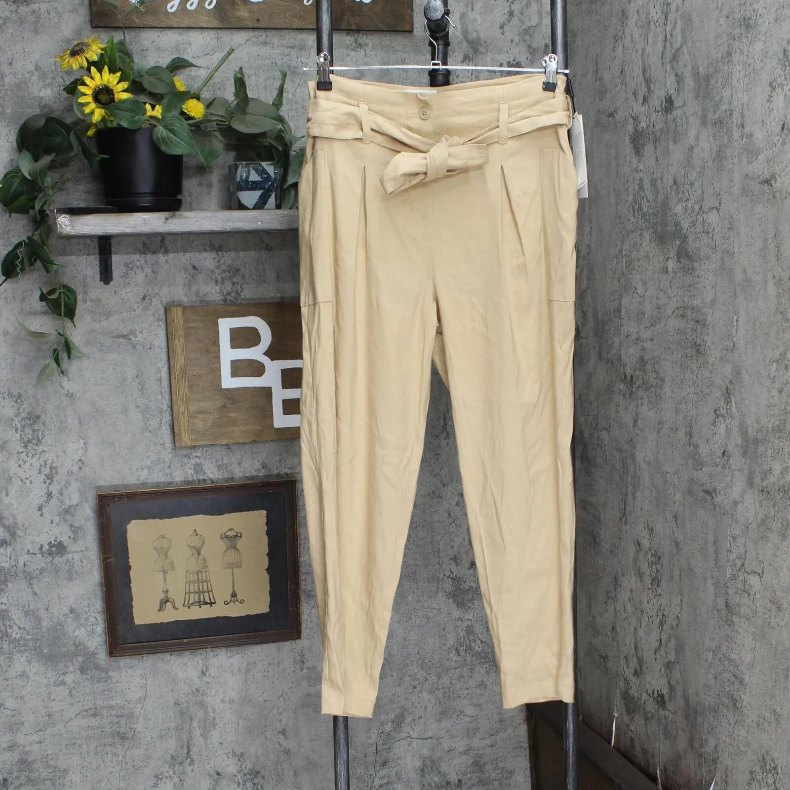 Calvin Klein Women's High-Rise Tie-Waist Pants M3DK5283 Semolina Brown 10