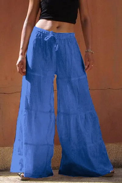 Casual Solid Frenulum Loose Wide Leg Patchwork Bottoms(5 Colors)