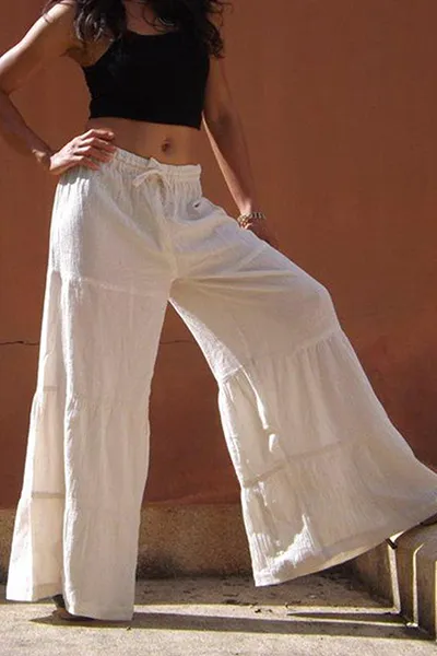 Casual Solid Frenulum Loose Wide Leg Patchwork Bottoms(5 Colors)