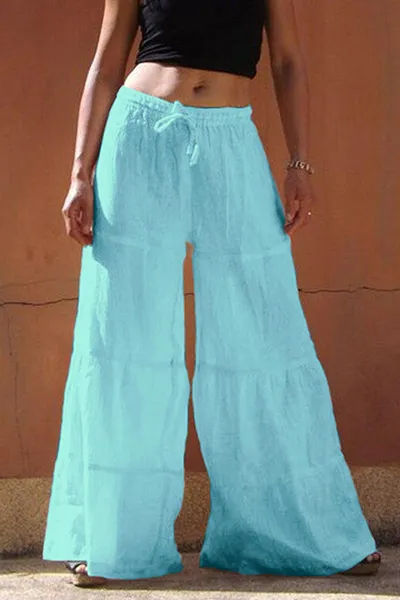 Casual Solid Frenulum Loose Wide Leg Patchwork Bottoms(5 Colors)