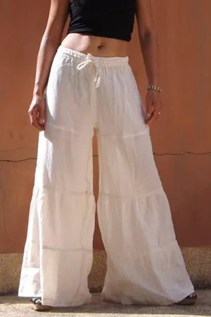 Casual Solid Frenulum Loose Wide Leg Patchwork Bottoms(5 Colors)