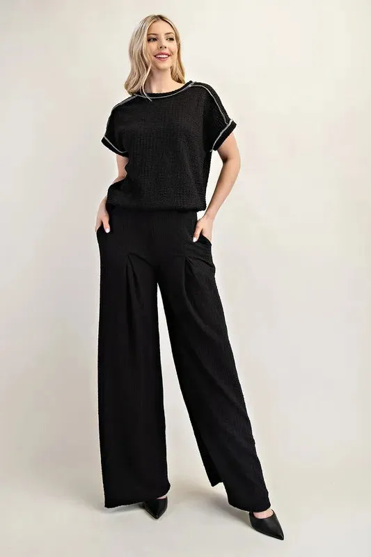 Celeste Full Size Textured Wide-Leg Pants with Pockets Plus Size