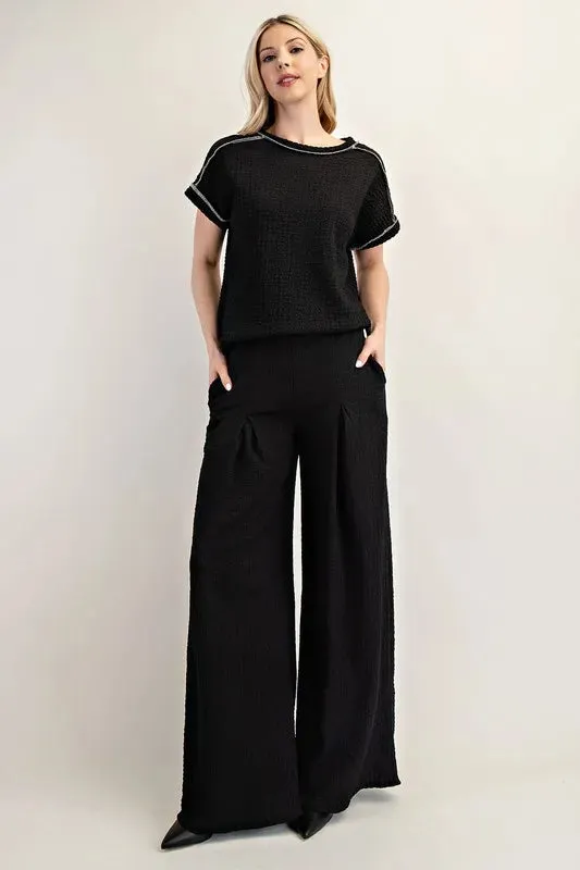 Celeste Full Size Textured Wide-Leg Pants with Pockets Plus Size
