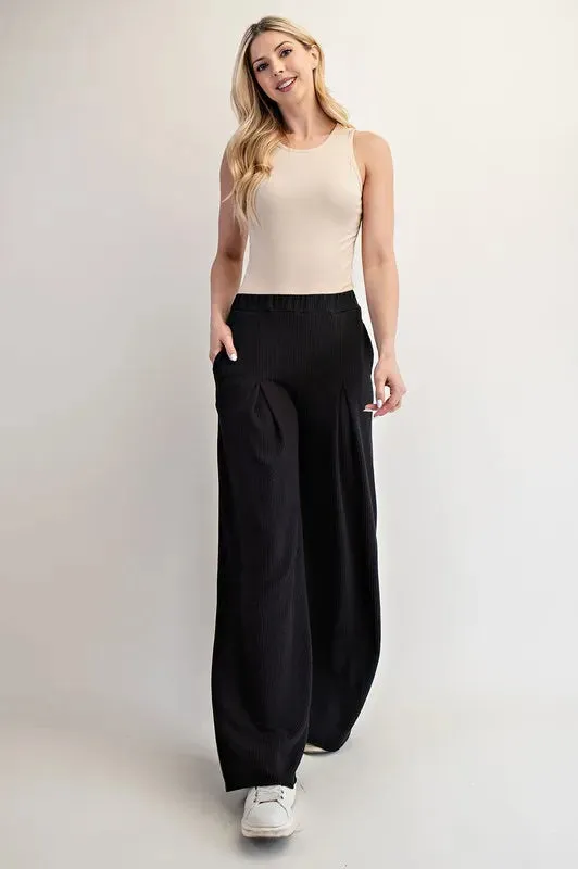 Celeste Full Size Textured Wide-Leg Pants with Pockets Plus Size