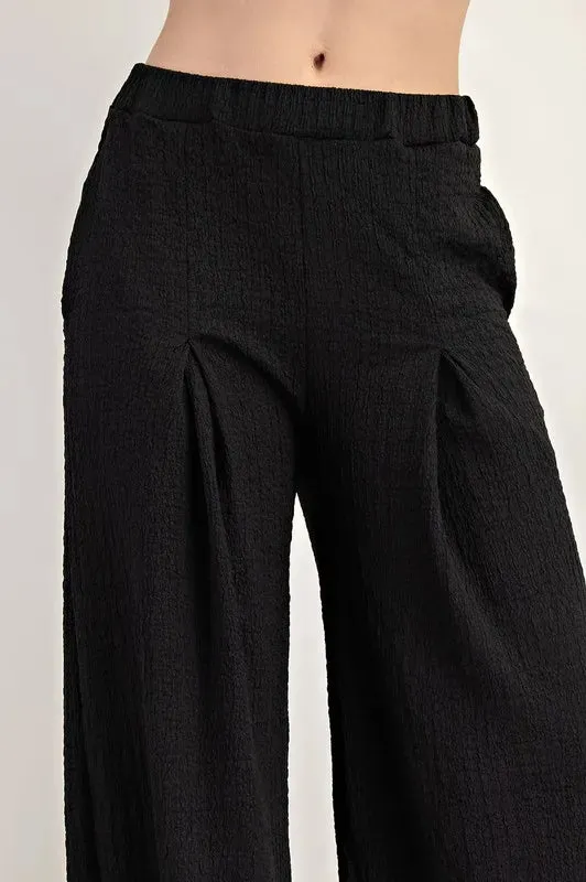 Celeste Full Size Textured Wide-Leg Pants with Pockets Plus Size