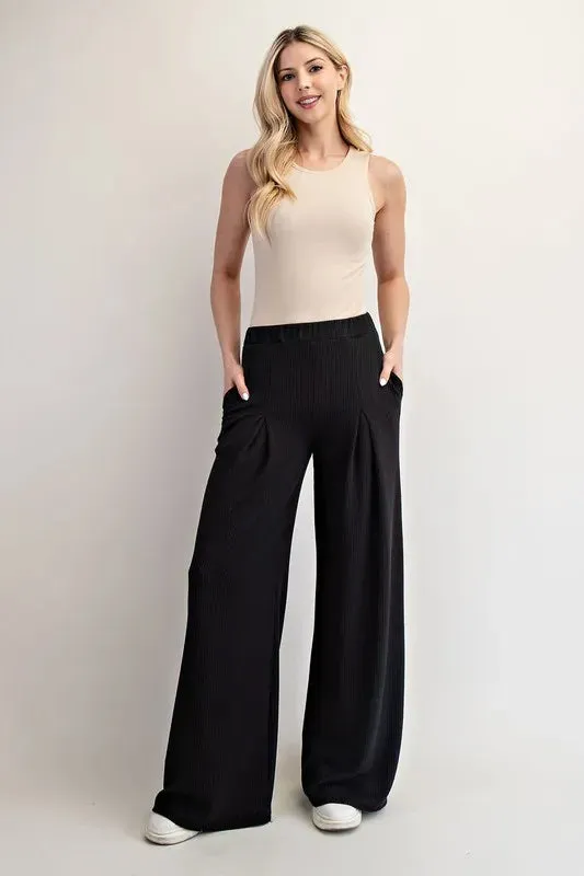 Celeste Full Size Textured Wide-Leg Pants with Pockets Plus Size