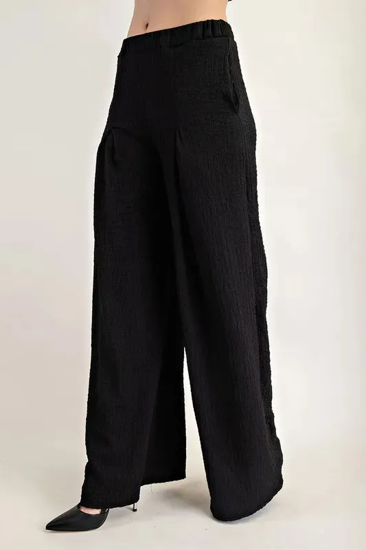 Celeste Full Size Textured Wide-Leg Pants with Pockets Plus Size