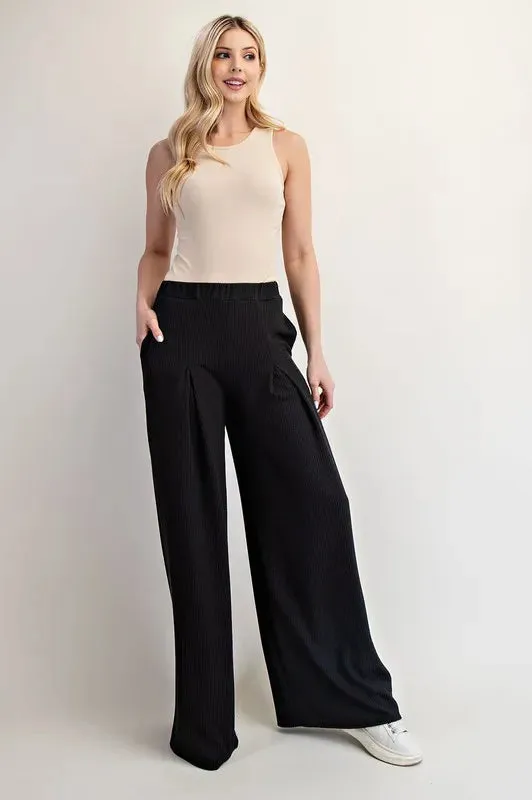 Celeste Full Size Textured Wide-Leg Pants with Pockets Plus Size