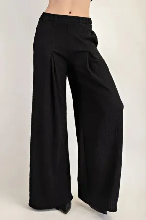 Celeste Full Size Textured Wide-Leg Pants with Pockets Plus Size