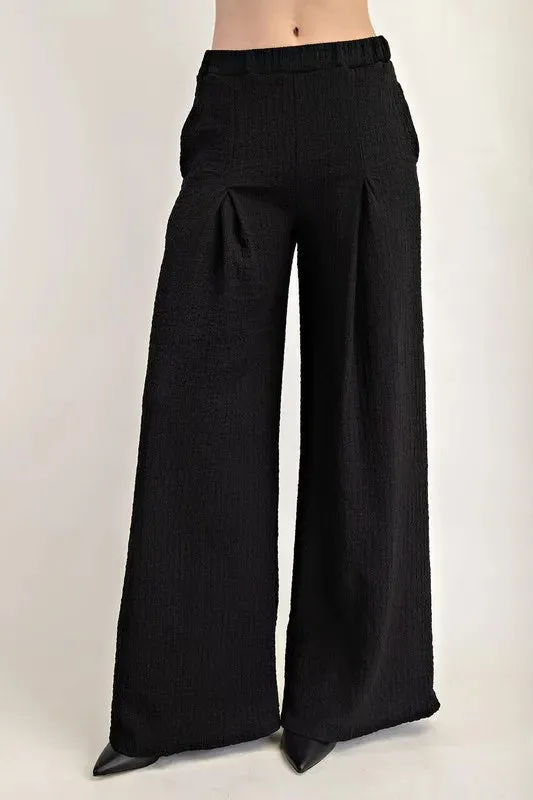 Celeste Full Size Textured Wide-Leg Pants with Pockets Plus Size
