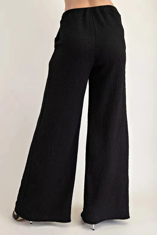 Celeste Full Size Textured Wide-Leg Pants with Pockets Plus Size