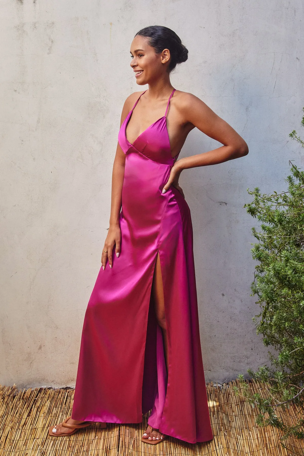 Celina Satin Open Back Maxi Dress