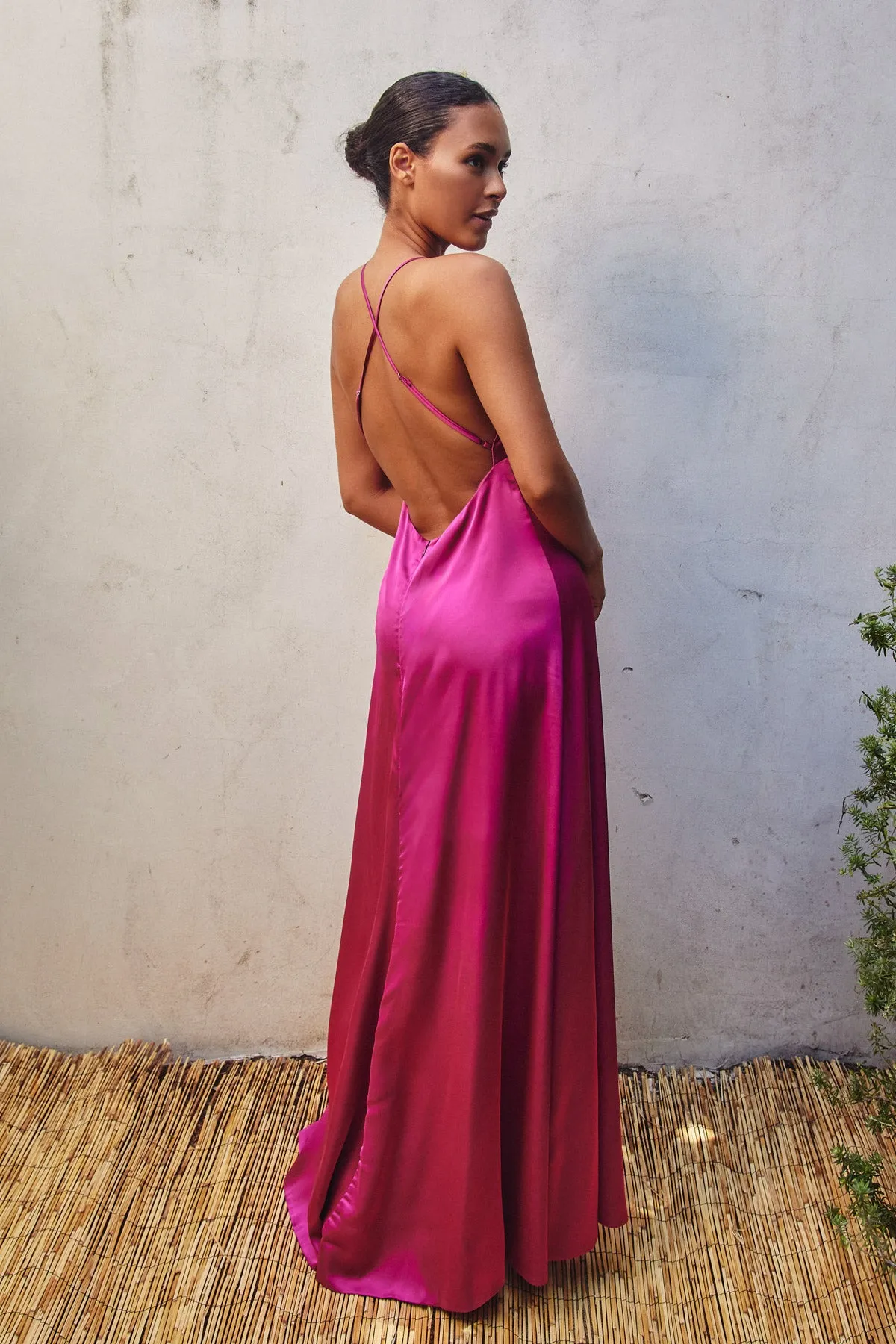 Celina Satin Open Back Maxi Dress