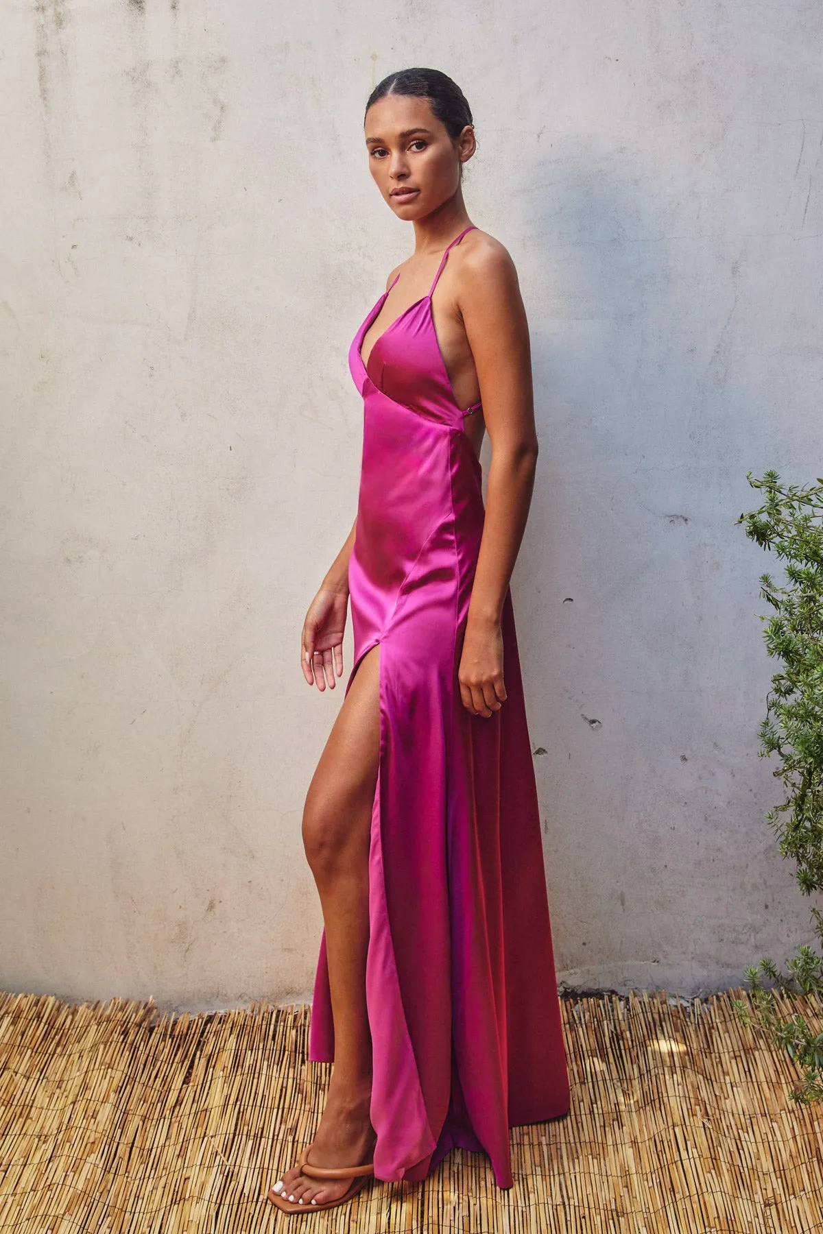 Celina Satin Open Back Maxi Dress
