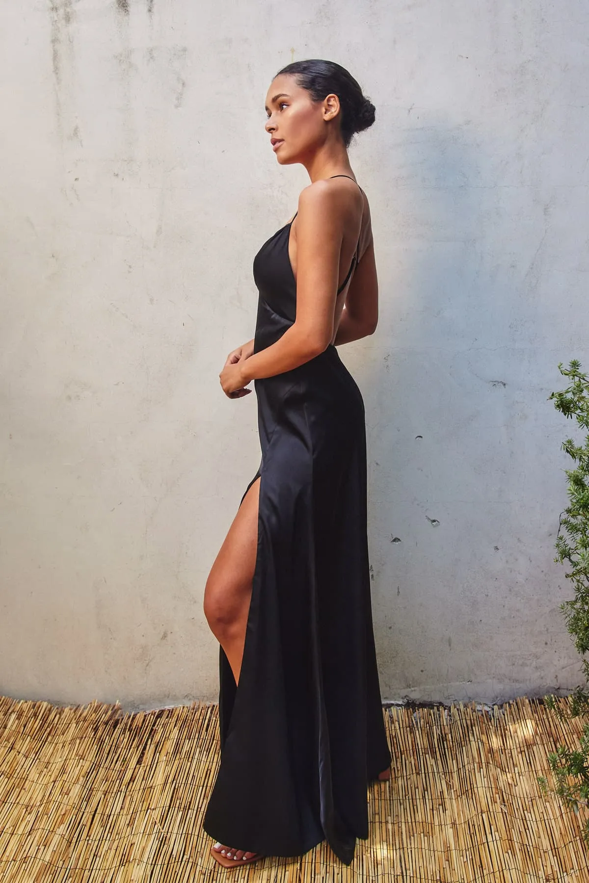 Celina Satin Open Back Maxi Dress