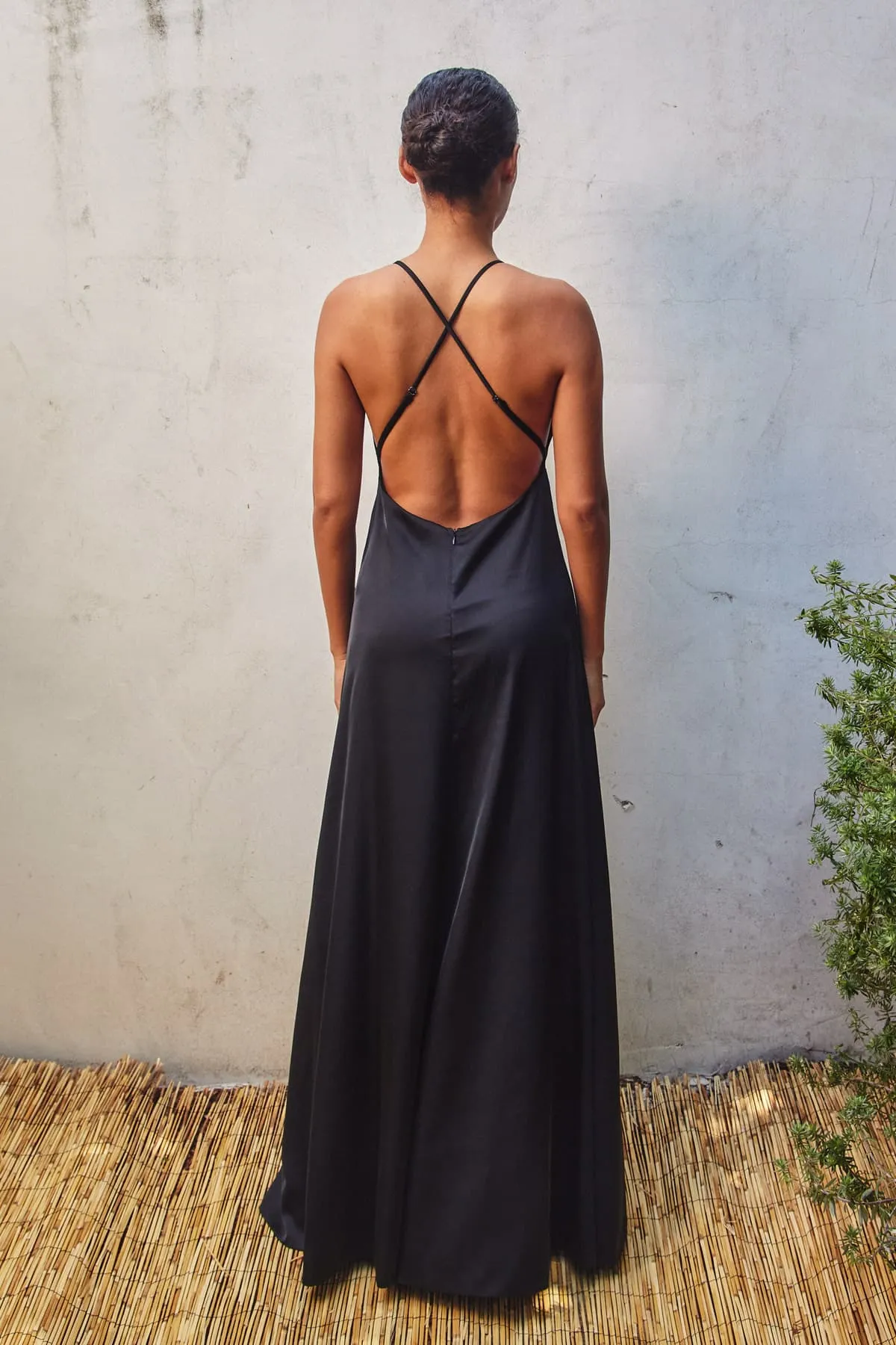 Celina Satin Open Back Maxi Dress