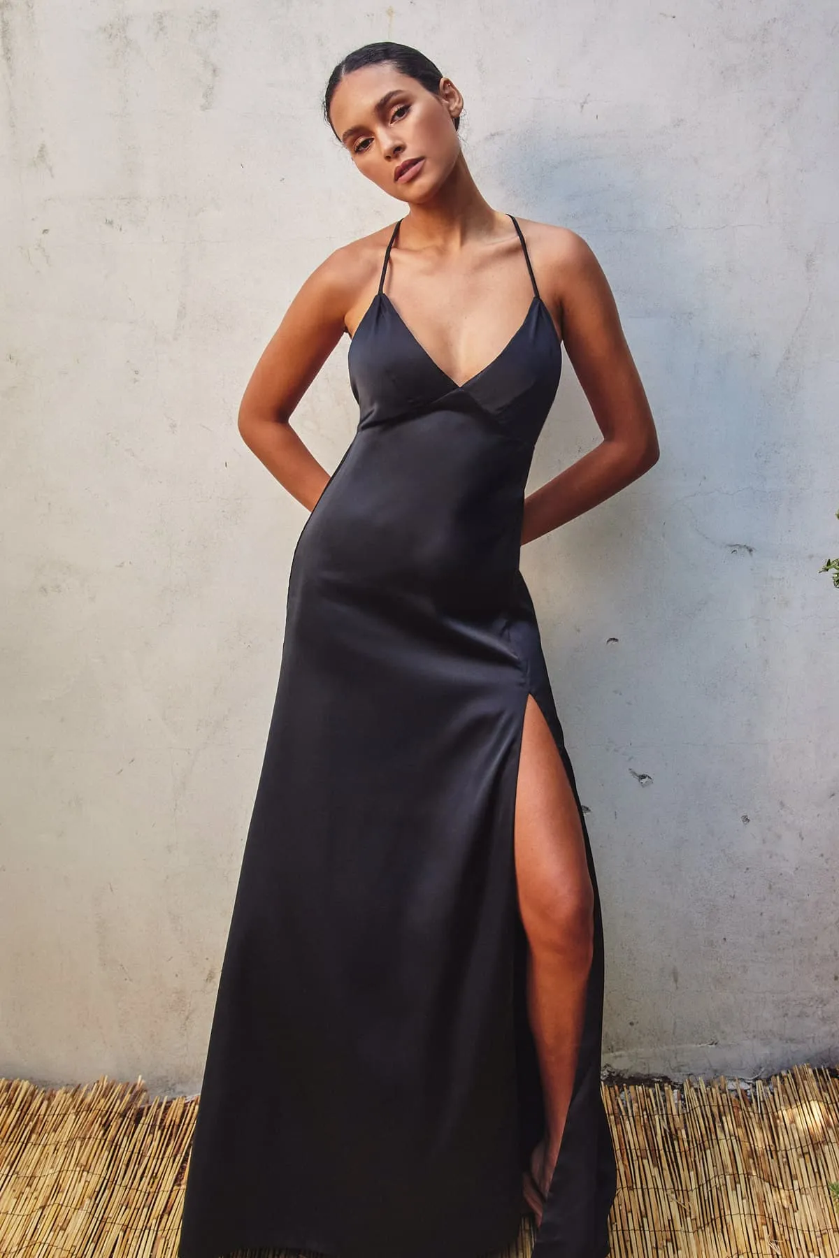 Celina Satin Open Back Maxi Dress