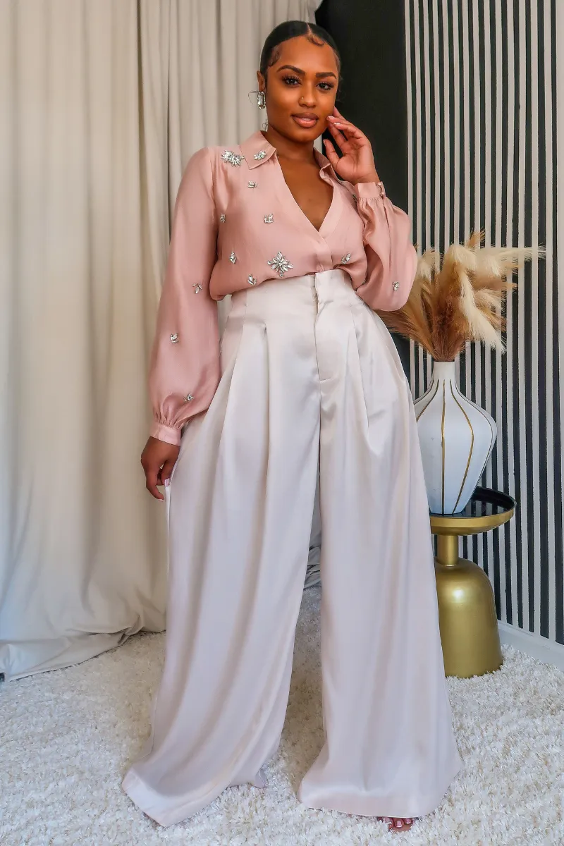 Champagne Chic High Waist Pants