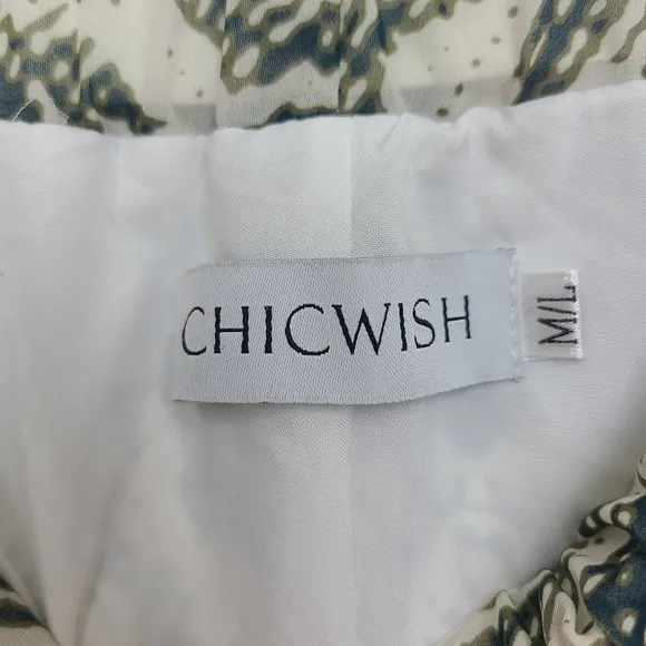 Chicwish Skirt Chiffon Maxi Lining Snake Print Green White Size Medium Large