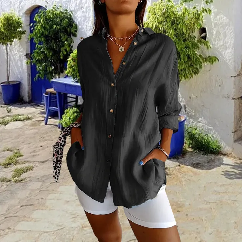 Classic Lapel Single Breasted Pleated Texture Shirt