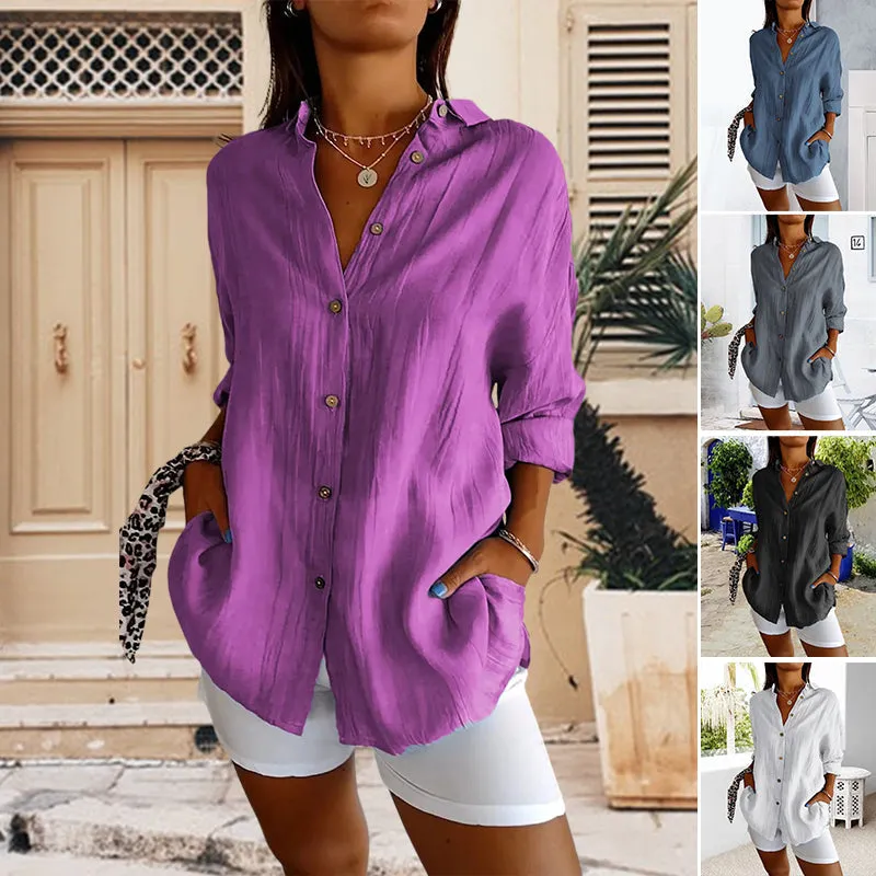 Classic Lapel Single Breasted Pleated Texture Shirt