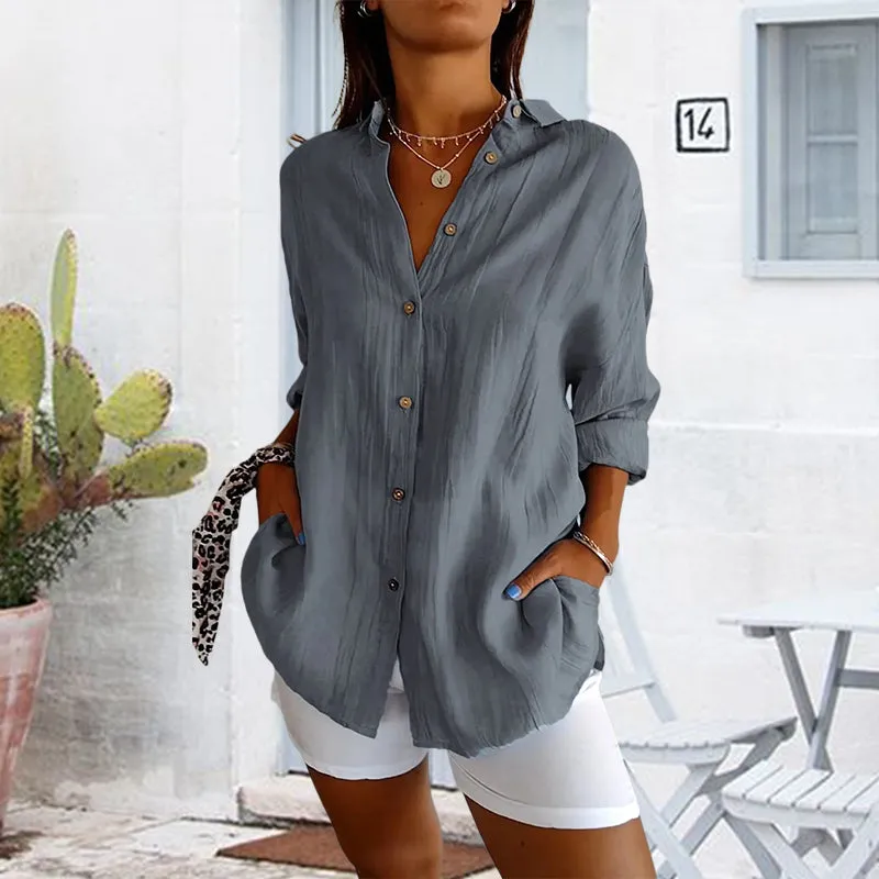Classic Lapel Single Breasted Pleated Texture Shirt