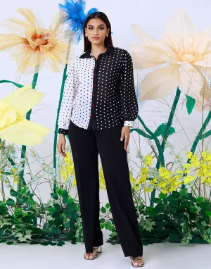 Collar Colour Block Dotted Blouse
