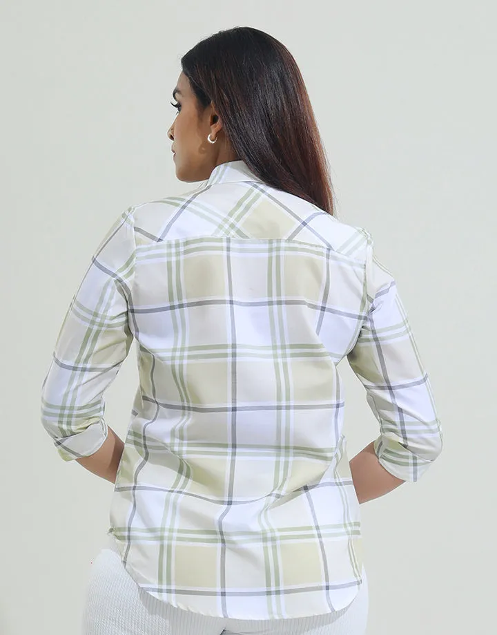 Collar Long Sleeve Checked Shirt Blouse